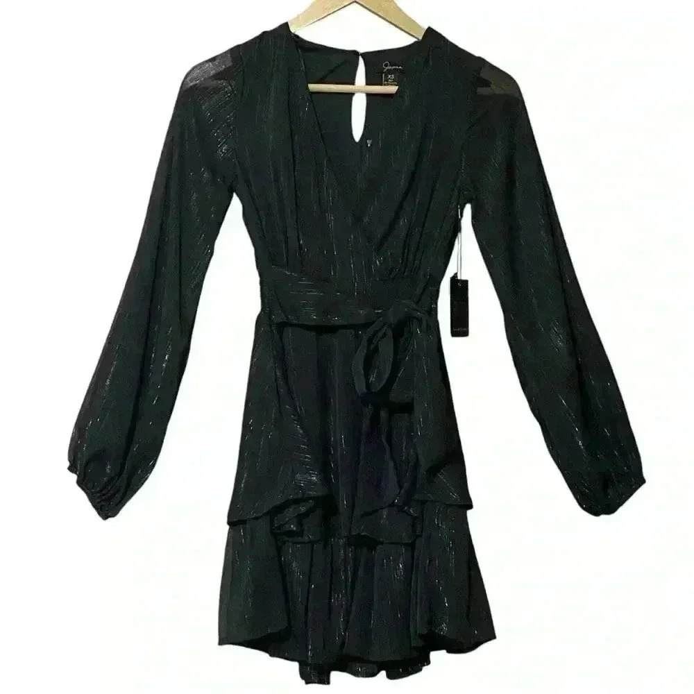 Japaa Semi-Sheer Cross-Bust Tiered Mini Dress XS Black Whimsigoth Witchycore NWT